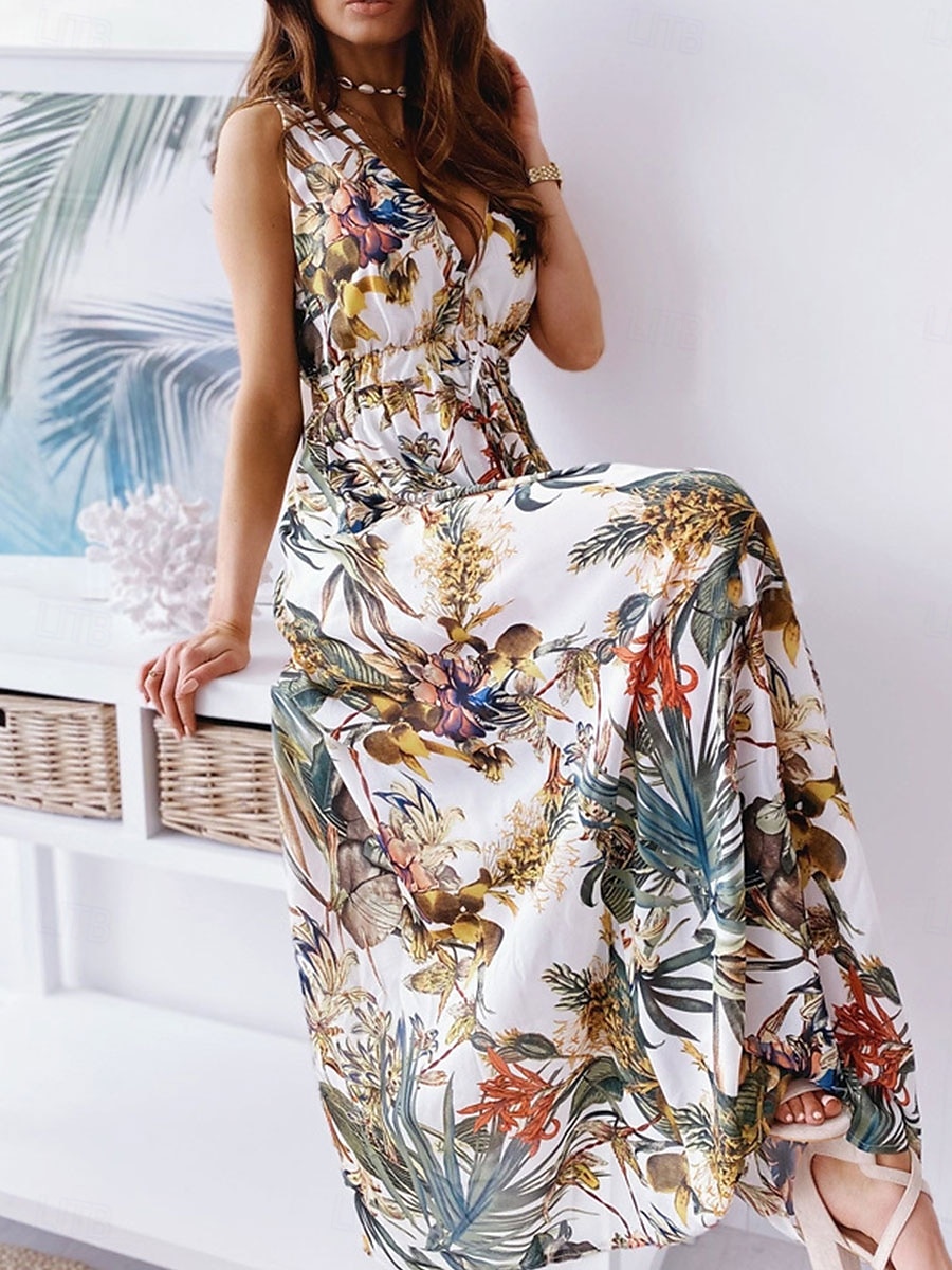 Per donna Vestito maxi Abito casual Moda Informale Da mare Informale Giornaliero Standard Pop art Senza maniche A V Nero Bianco Blu Verde Estate Primavera del 2025 a $27.99 –P4