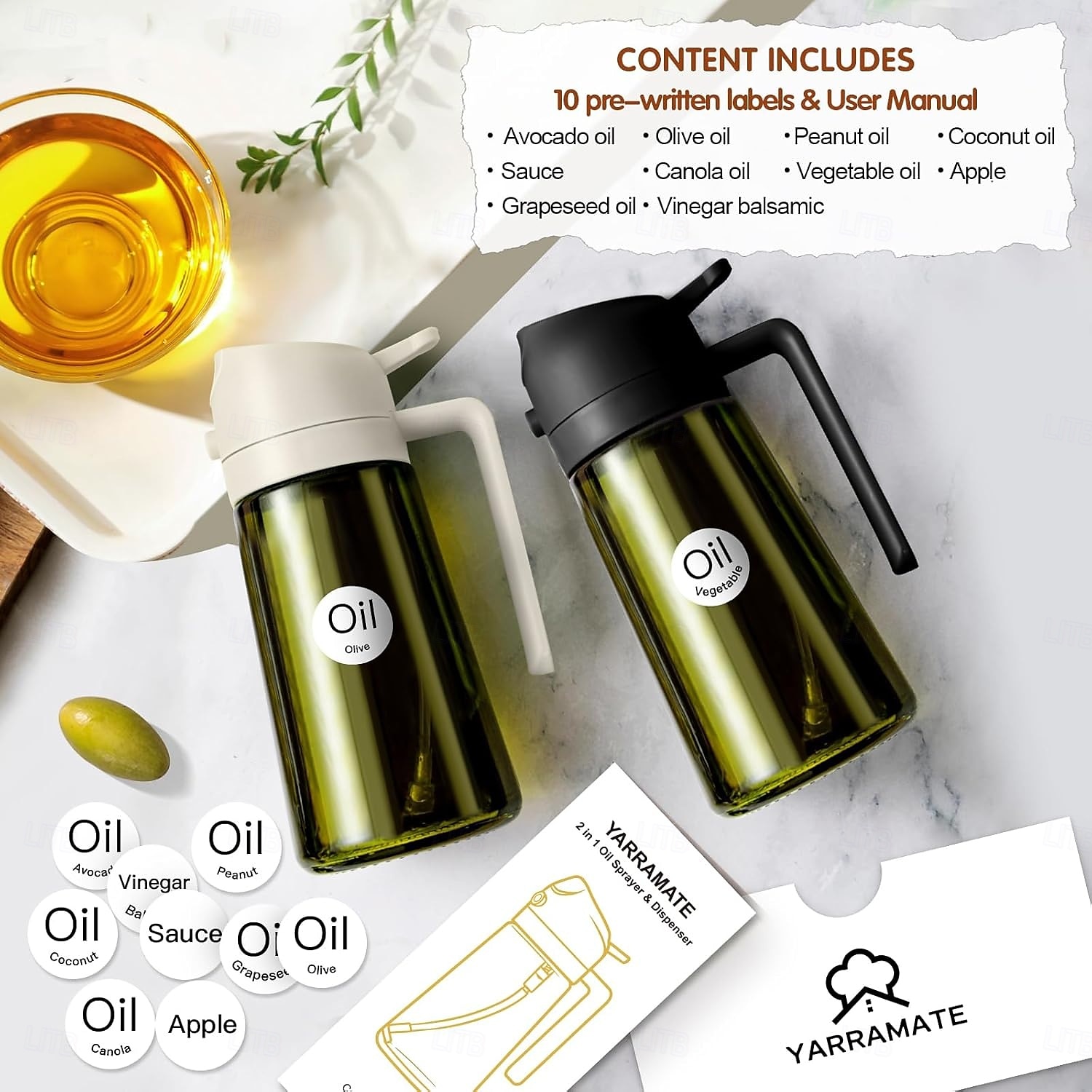 16oz/470ml σκούρο ψεκαστήρα λαδιού που μπλοκάρει το φως για μαγείρεμα, μπουκάλι διανομής ελαιολάδου 2 σε 1 για κουζίνα, premium σκούρο πράσινο γυάλινο μπουκάλι λαδιού, mister λαδιού ποιότητας τροφίμων 2025 - $6.99 –P4
