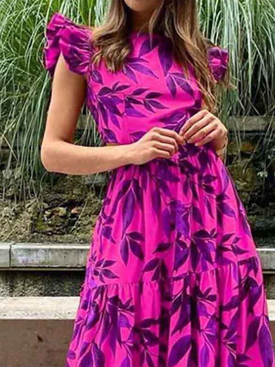 Women's Maxi Dress Corset Dress Wrap Dress A Line Dress Ruffle Dress Bohemia Vintage Boho Flared Sleeve Vacation Holiday Cocktail Party Floral Graphic Short Sleeve Crew Neck Red 2025 - $27.99 –P6