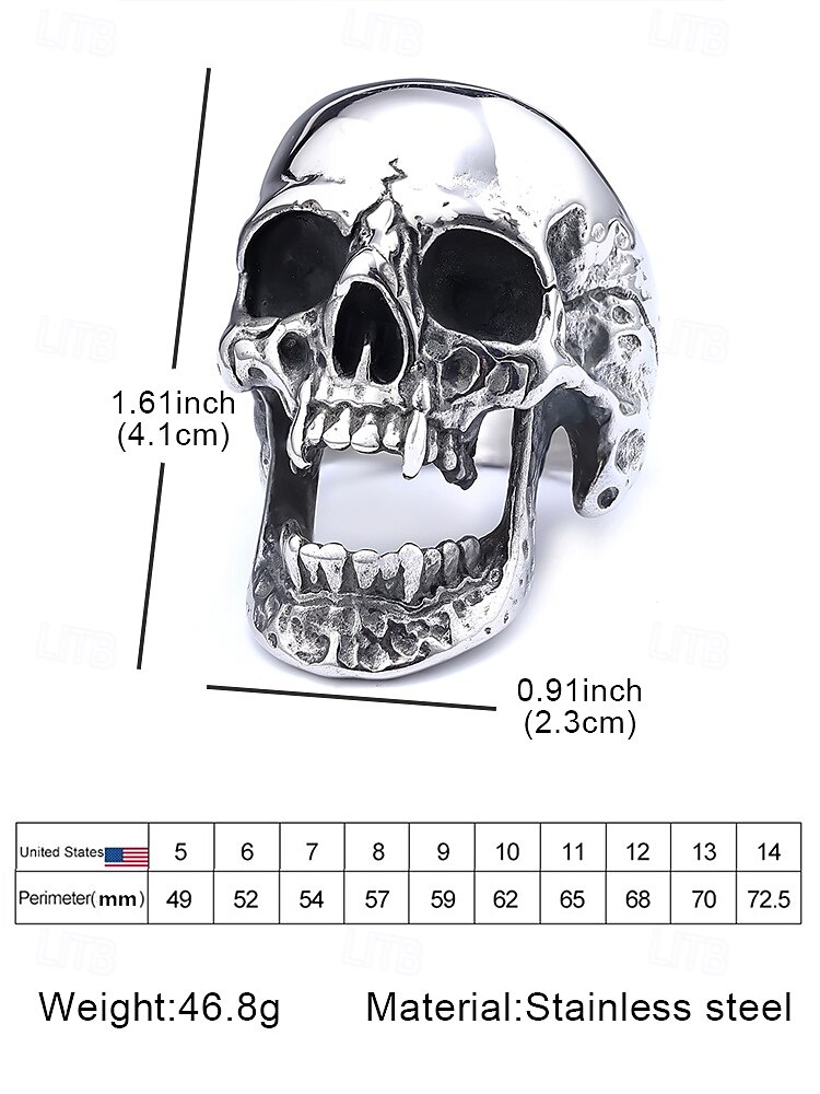 Men's Skull Ring – Gothic Stainless Steel with Detailed Design, Perfect for Punk, Rock, and Casual Outfits, Ideal for Statement Jewelry 2025 - $14.99 –P7