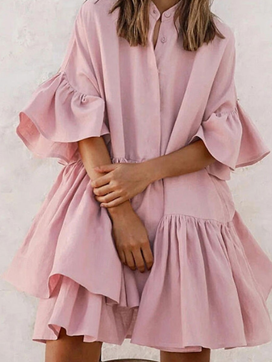 Damen Minikleid Casual kleid Chiffon-Kleid Elegant Kuschelig Stilvoll Ausgestellter Ärmel Urlaub Täglich Lockere Passform Glatt Kurzarm Ständer Schwarz Weiß Rosa Sommer Frühling 2025 - $21.99 –P1