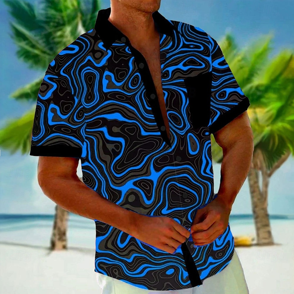 Voor heren Geometrisch Lijnen / golven Overhemd Overhemd met knopen Korte mouw Mode-casual Vakantie Feestdagen Strand Kleding Zomer Herfst Strijkijzer 3D-afdrukken shirts met kraag Voorste zak Rood 2025 - $23.99 –P4