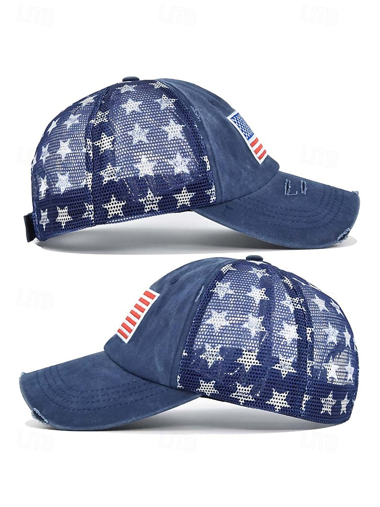 șapcă de baseball cu steag american de epocă – pălărie unisex reglabilă cu spate din plasă înstelată, stil casual în aer liber pentru activitățile de vară 2025 - $11.99 –P4