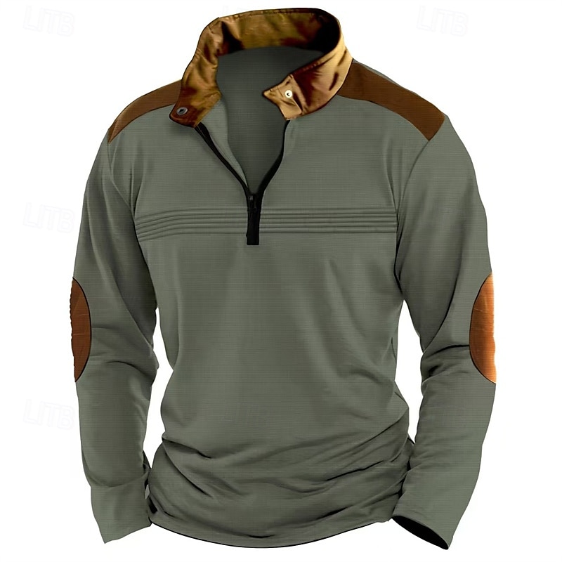 Miesten Quarter Zip Polo Golfpaita Päivittäin Pyhäpäivä Neljänneksen postinumero Pitkähihainen Muoti Moderni Väripalikka Tilkkutäkki Kevät Syksy Normaali Musta Valkoinen Vaaleanpunainen Rubiini 2025 - $22.99 –P6