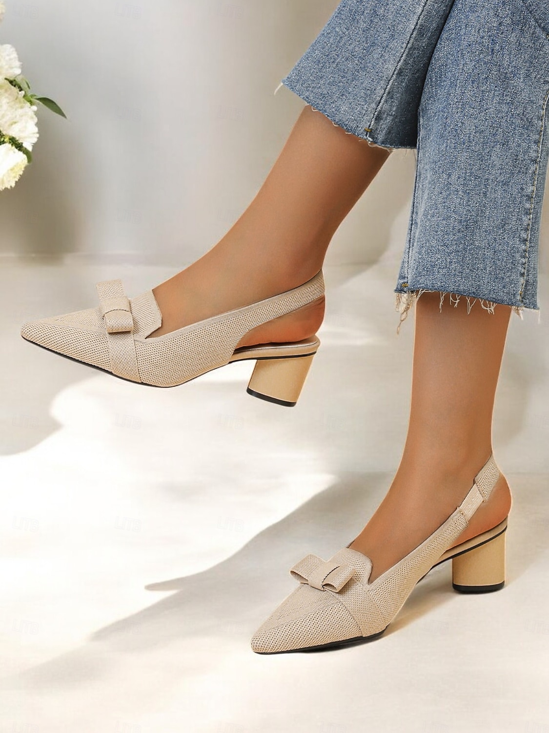 slingback sarok masnival, flyknit hálós felsőrésszel és blokksarkúval elegáns irodai viselethez és esti rendezvényekhez 2025 - $34.99 –P4