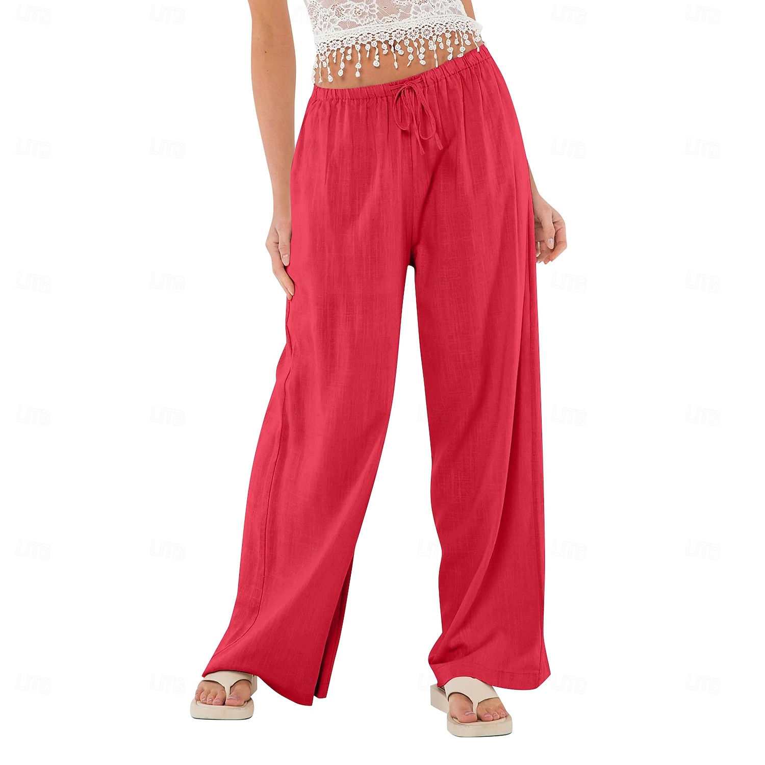 Damen Shorts aus Baumwollleinen Leinen-inspirierte Hosen Hose aus Baumwollleinen Lässig Volle Länge Natürliche Taille Elastischer Bund Elastisches Kordelzugdesign Unelastisch Milchweiß Karminrot 2025 - $17.99 –P10