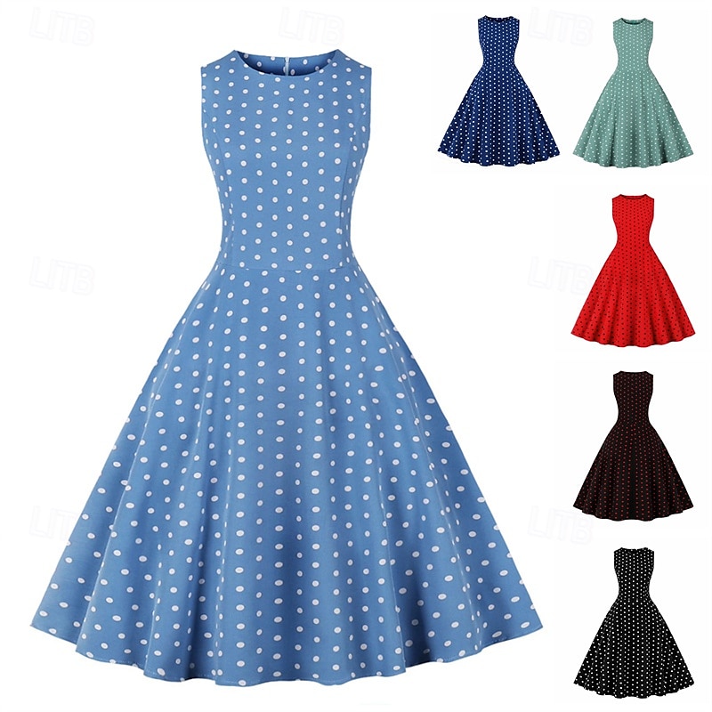 Retro 50. léta Rockabilly Šaty Houpací šaty Puntíky Dámské Karneval Plesová maškaráda Denní nošení loučení se svobodou nevěsty Dospělé Šaty Šaty pro návrat domů 2025 - $23.99 –P1