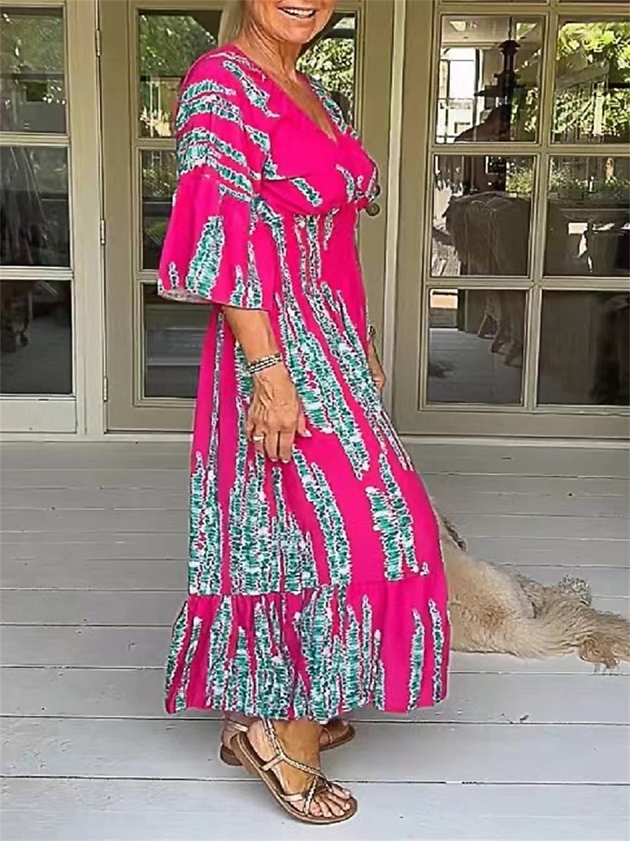 Damen Maxi Kleid Korsett Kleid Shift Kleid Casual Casual Täglicher Urlaub Regelmäßige Passform Grafik Halblangarm V-Ausschnitt Schwarz Pink Wein Dunkelblau Sommer 2025 - $29.99 –P8