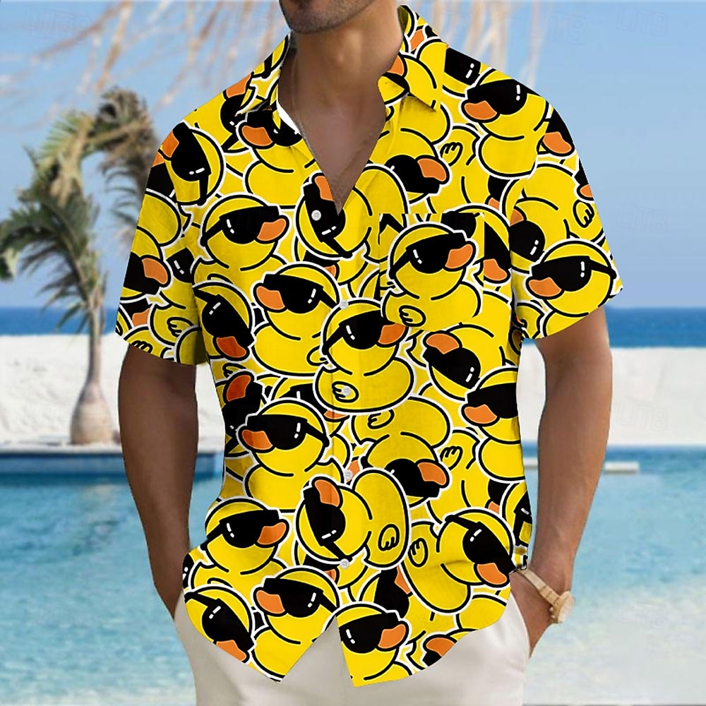 Men's Animal Funny Duck Shirt Button Up Shirt Short Sleeve Fashion Casual Vacation Streetwear Beach Wear Summer Fall Turndown 3D Print Collared Shirts Front One Pocket Yellow 2025 - $23.99 –P1