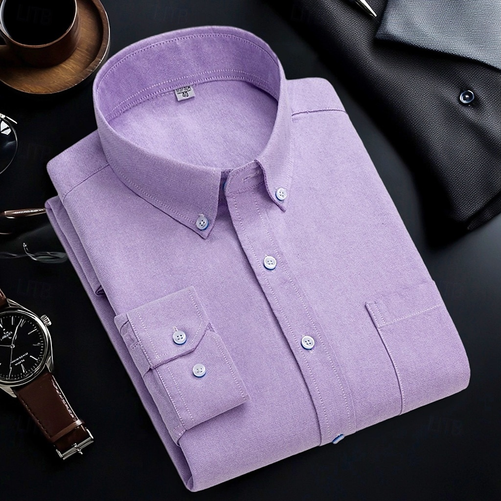 Per uomo Camicie Camicia abbottonata Camicia Oxford Camicia non stirabile Camicia a righe A quadri / A righe / Chevron Matrimonio Ufficio e carriera Blu chiaro Bianco Blu marino Blu reale Manica lunga del 2025 a $32.99 –P11
