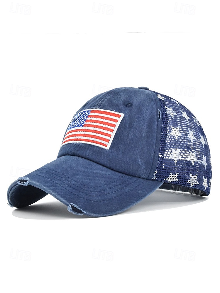 șapcă de baseball cu steag american de epocă – pălărie unisex reglabilă cu spate din plasă înstelată, stil casual în aer liber pentru activitățile de vară 2025 - $11.99 –P2