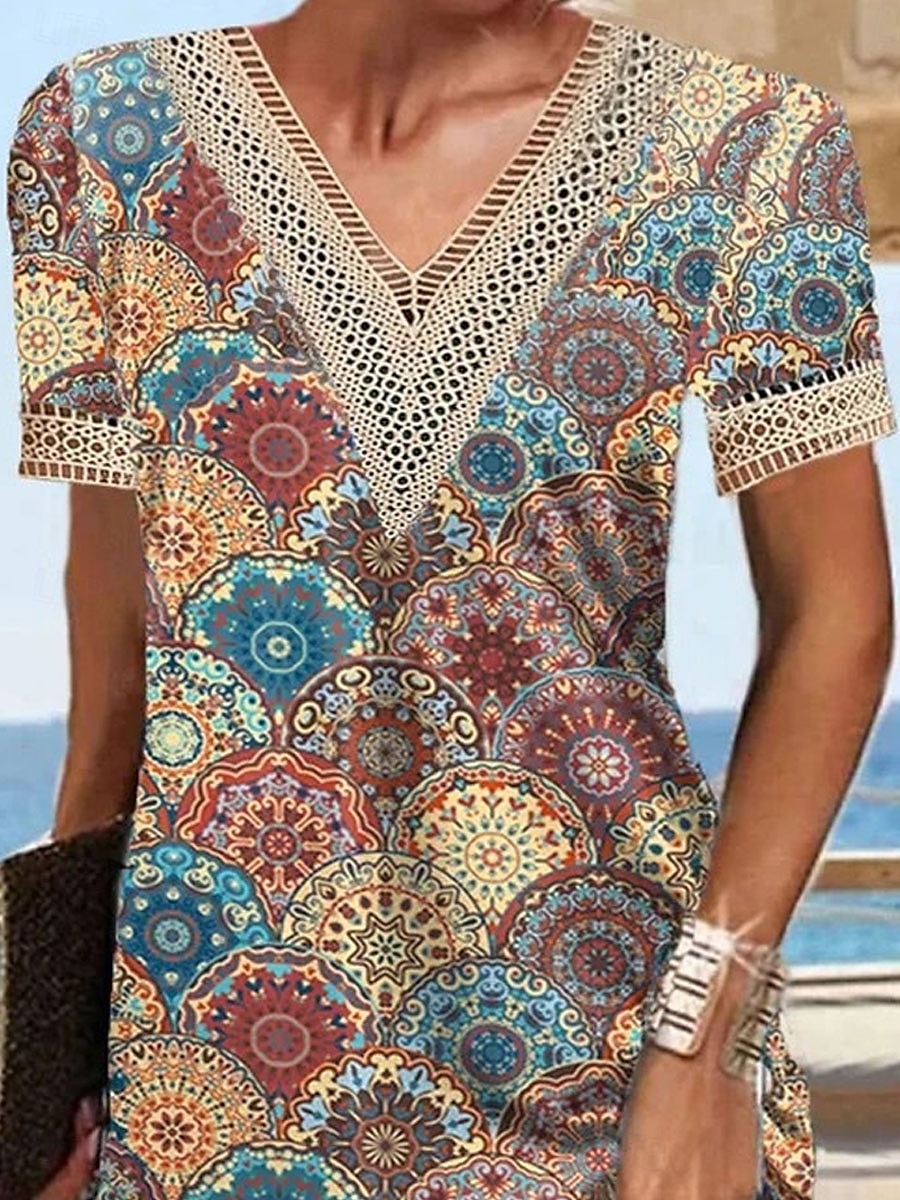 Női Mini ruha hétköznapi ruha Boho ruha Stílusos Alkalmi Vakáció Napi Normál Grafika Rövid ujjú V-alakú Sárga Nyár 2025 - $37.99 –P2