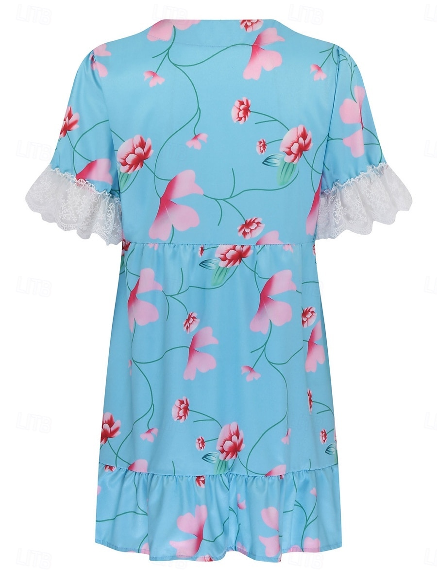 Damskie Sukienka mini Sukienka gorsetowa Sukienka A line Sukienka z falbanami Sukienka z bufiastymi rękawami Urlop Elegancki Codzienny Urlop Codzienny Regularny Kwiaty Krótki rękaw W serek Biały 2025 - $31.99 –P9