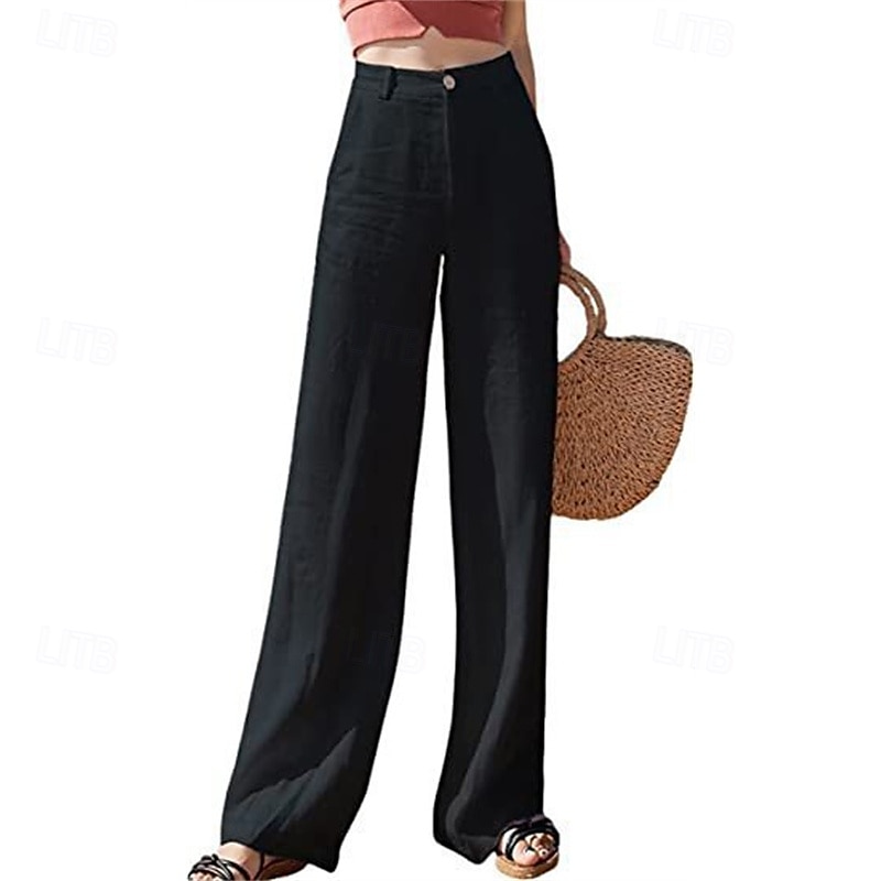 Per donna Pantaloni in cotone e lino Pantaloni Palazzo Moda Streetwear Comfort Lunghezza intera Vita Alta Semplice Tasca Comodo All'aperto Confortevole Streetwear Abbigliamento quotidiano Uscire Nero del 2025 a $21.99 –P2