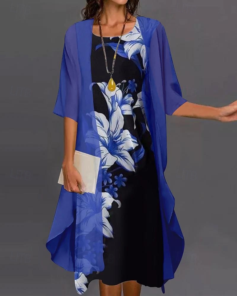Femme Mode Vêtement de rue Jupe Ensembles Manches 3/4 Cloche Col Ras du Cou Floral Imprimer Usage quotidien Rendez-vous Rouge Bleu Violet Printemps Standard de 2025 ? $34.99 –P1