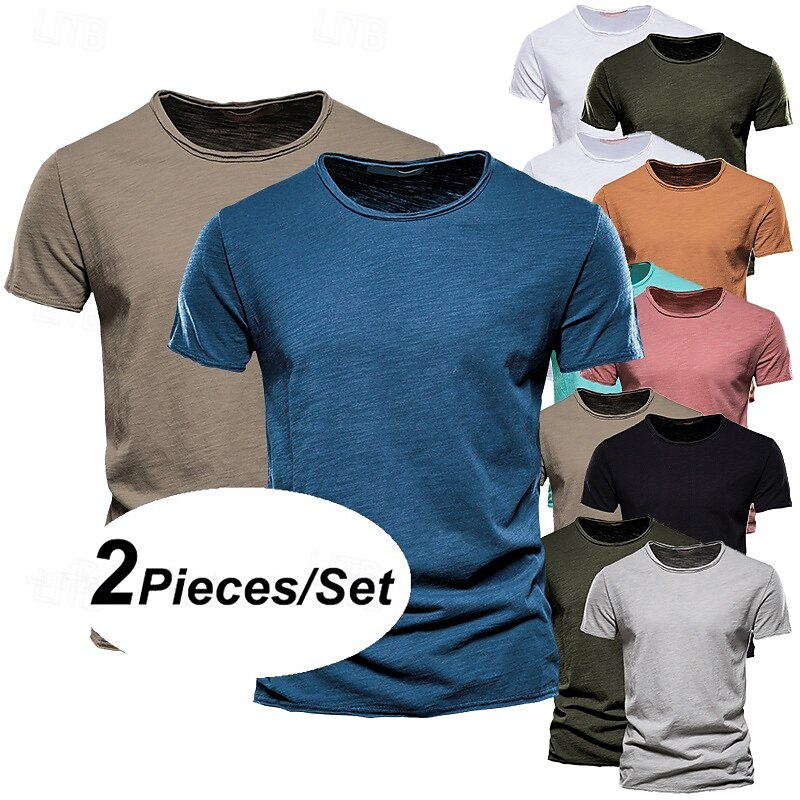 Homens Camiseta T-shirt Camiseta de bambu Manga Curta Gola Redonda Verão Tecido Moda Designer Básico Estilo Clássico Férias Rua Para Noite Preto+ Cáqui Branco+Verde Exército Azul+Caqui Top Tee para de 2025 por $27.99 –P1