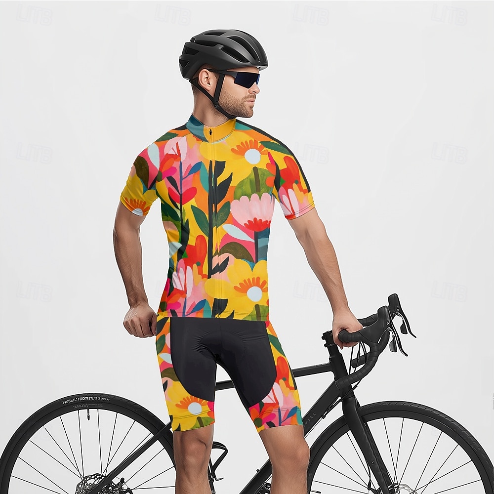 Men's Cycling Jersey with Shorts Floral Botanical Short Sleeve Bike Clothing Suit with 3 Rear Pockets Mountain Bike MTB Road Bike Cycling Front Zipper Sweat wicking Comfortable Breathable Sports 2025 - $47.99 –P20