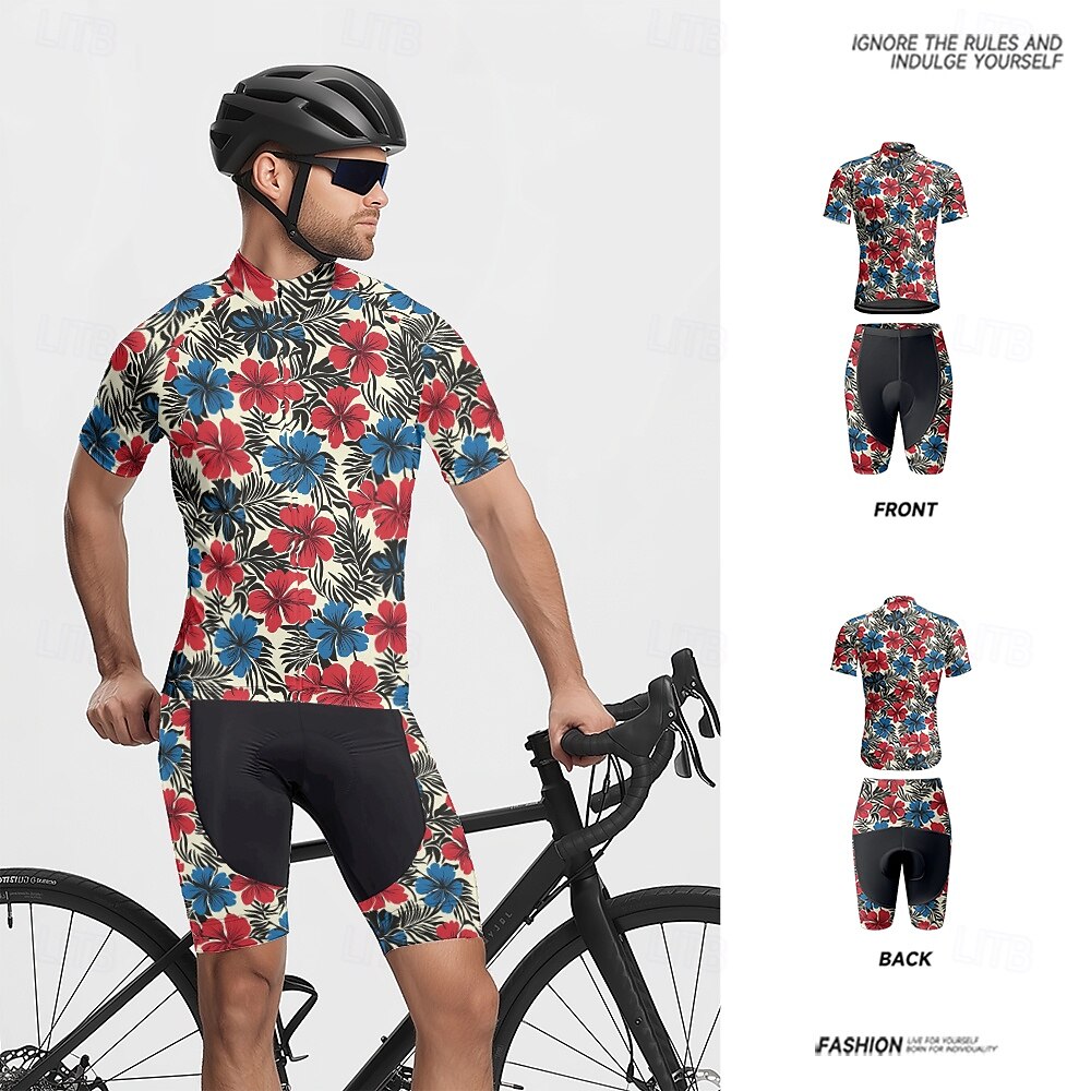 Herre Sykkeljersey med shorts Kortermet Fjellsykling Veisykling Gul Rød Mørk Marineblå Blomster botanikk Sykkel Spandex sport Blomster botanikk Klær 2025 - $47.99 –P9