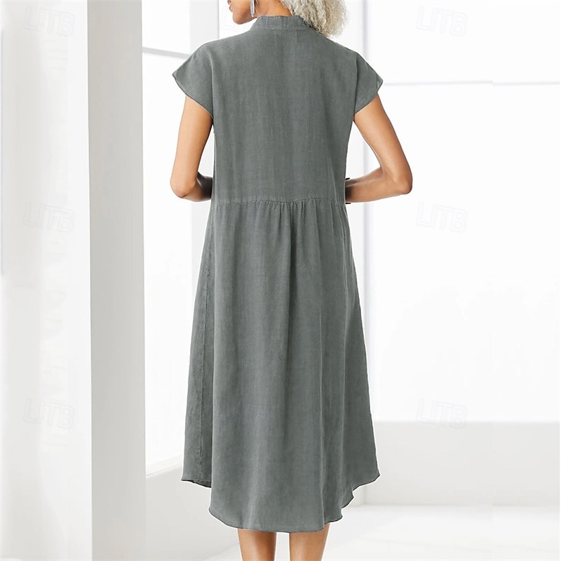 Pentru femei Rochie Lunga Rochie Maxi Rochii inspirate din in Rochii Tip Cămașă Rochie casual Rochie din in bumbac Stilat Casual Vacanță Zilnic Dată Fit regulat Simplu Manșon scurt Guler de stand 2025 - $22.99 –P4