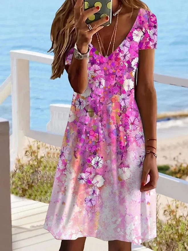 Női Mini ruha hétköznapi ruha Elegáns Szabadság Szüret Napi Normál Virágos Grafika Rövid ujjú Terített nyak Világos rózsaszín Nyár 2025 - $23.99 –P1