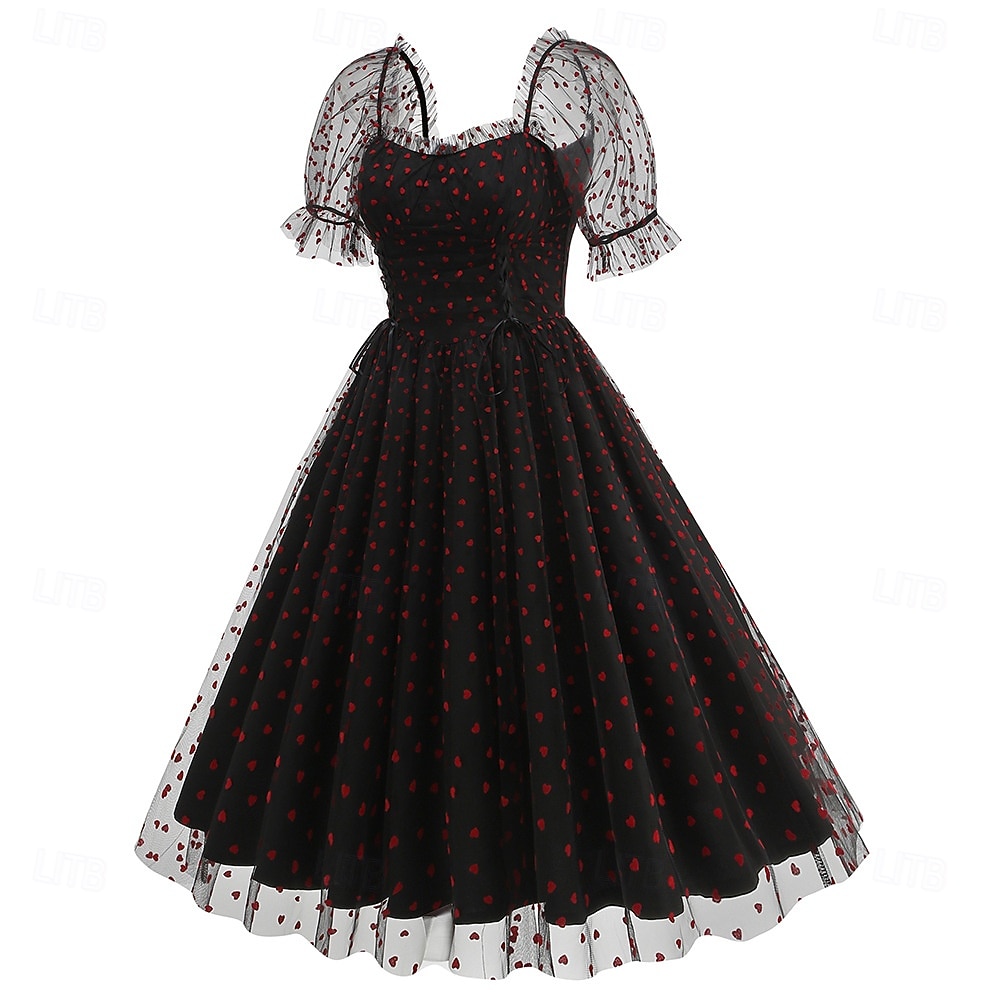 Anni 1950 Retrò Vintage Lunghezza al ginocchio Vestito Abito da tè Abito Swing Cuore Aderente & Svasato Altalena a dondolo Costume Per donna Natale Carnevale Capodanno Ritorno a casa Casual del 2026 a $40.99 –P20