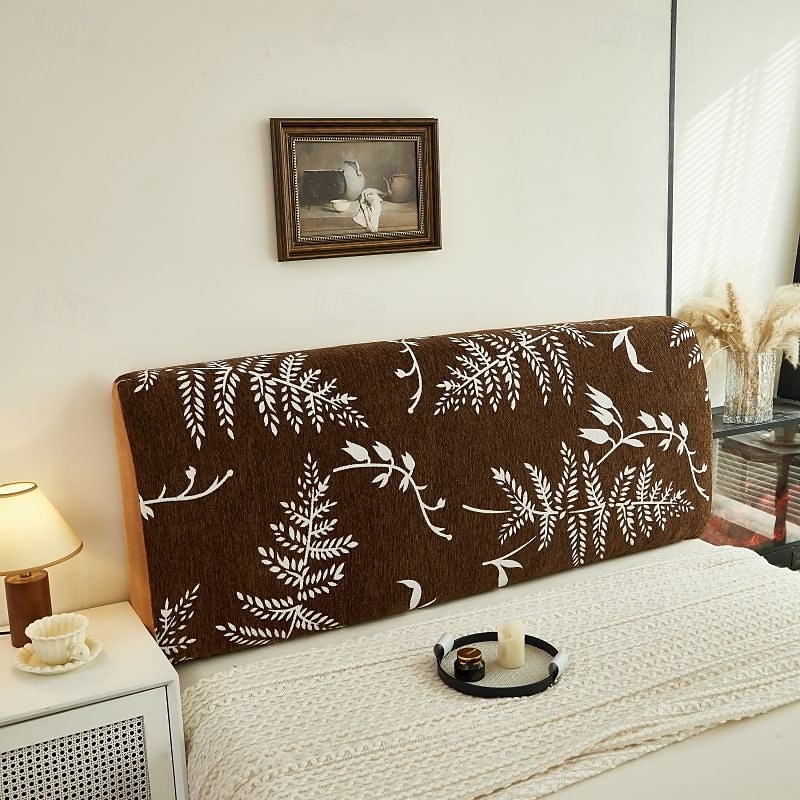 1pc Chenille Bed Headboard Cover Solid Color Elastic Bed Head Slipcover Leaves Printed All-inclusive Bed Backrest Cover Bedroom Available on Both Sides Headboard Cover 2025 - $25.99 –P18