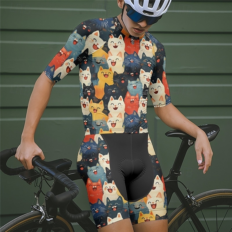 Men's Cycling Jersey with Shorts Short Sleeve Mountain Bike MTB Road Bike Cycling Summer Spring Autumn / Fall Navy Blue Royal Blue Blue Cat Bike Front Zipper Sweat wicking Comfortable Breathable 2026 - $47.99 –P5