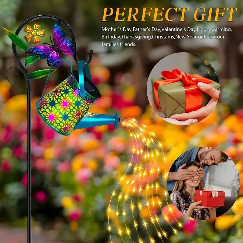 Solar Watering Kettle Light with Colorful Butterfly Shepherd Hook Waterproof Solar Garden Light Wrought Iron LED Outdoor Garden Light for Courtyard Terrace Sidewalk Lawn Decoration 2025 - $37.99 –P6