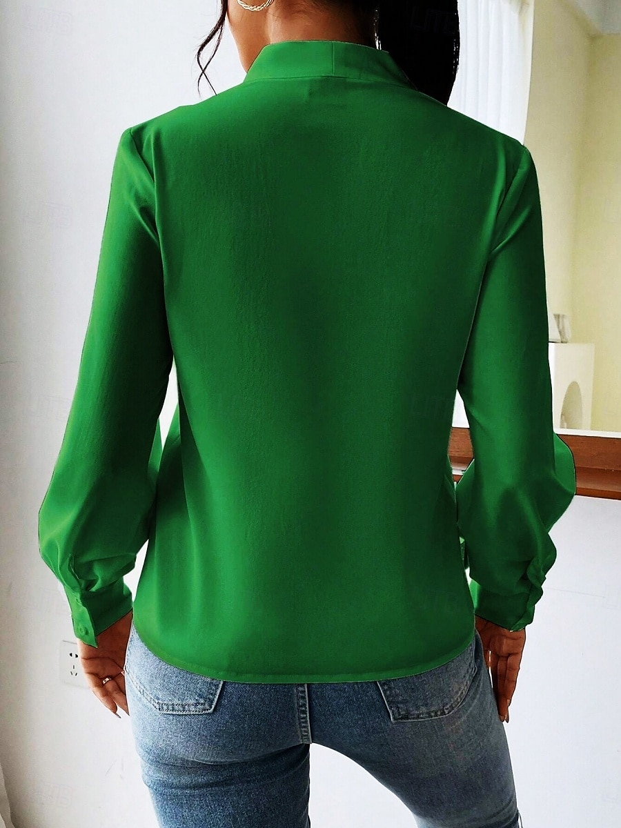 Dame Skjorte Bluse Helfarge Stilfull Fritid Langermet V-hals Vanlige topper Daglig Knapper Lomme Svart Hvit Gul Blå Grønn Sommer Vår 2025 - $31.99 –P14