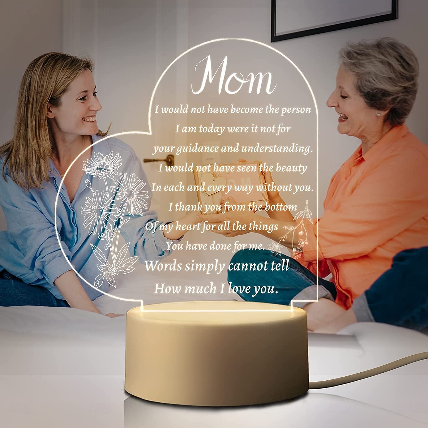 grawerowana lampka nocna dla mamy - idealny prezent od córki lub syna na dzień matki, boże narodzenie, walentynki - lampka LED zasilana przez USB z czytelnym tekstem &piękne wzory 2025 - $13.49 -P8