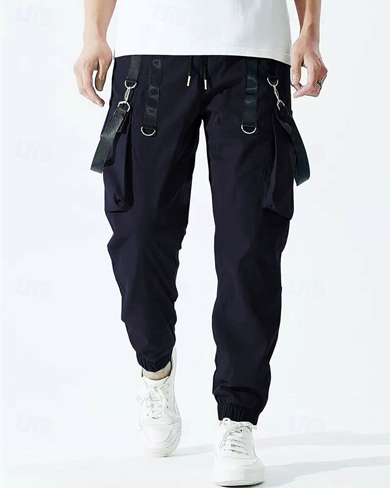 Homens Calças Cargo Corredor Calças Com Cordão Bolso multi Cintura elástica com cordão Tecido Vestível Ao ar livre Diário Acampar e Caminhar Moda Clássico Preto Vinho de 2025 por $27.99 –P14