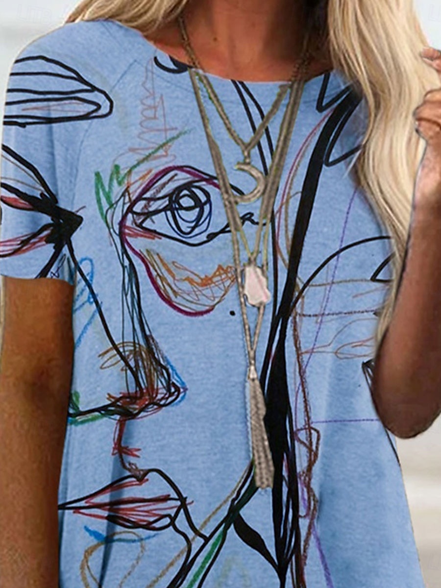 Femme T shirt Graphic Mode Moderne Décontractées Manche Courte Col Ras du Cou Hauts réguliers du quotidien Fin de semaine Imprimer Bleu Violet Vert Kaki Eté Printemps de 2025 ? $21.99 –P3