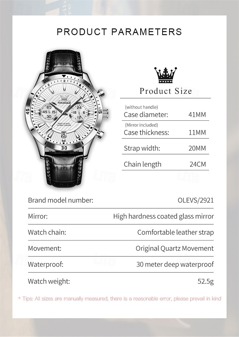 New Olevs Men'S Business Watch Chronograph Calendar 24-Hour Indicator Multi-Functional Quartz Watch Fashion Trend Waterproof Sports Watch 2025 - $35.99 –P10