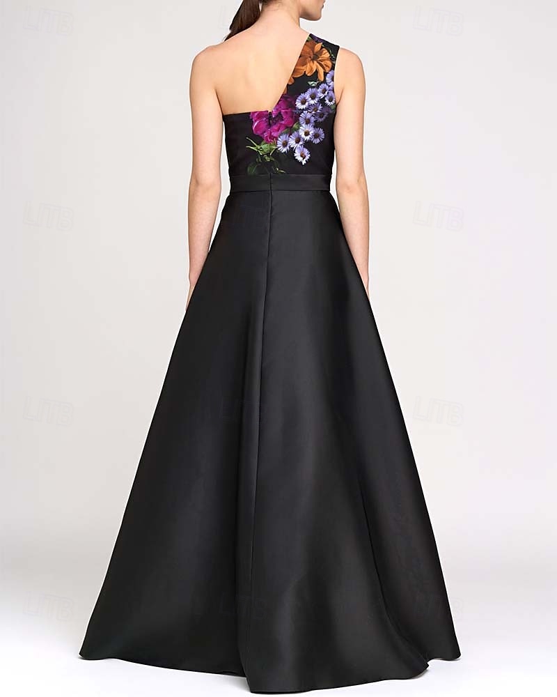 Macacão  Conjunto de Calças Mãe da Noiva Estampa Floral Elegante Simples Minimalista Um Ombro Comprimento do Chão Cetim Sem Mangas com Cinto  Fita Vestido Convidada de Casamento 2025 de 2025 por $191.99 –P4