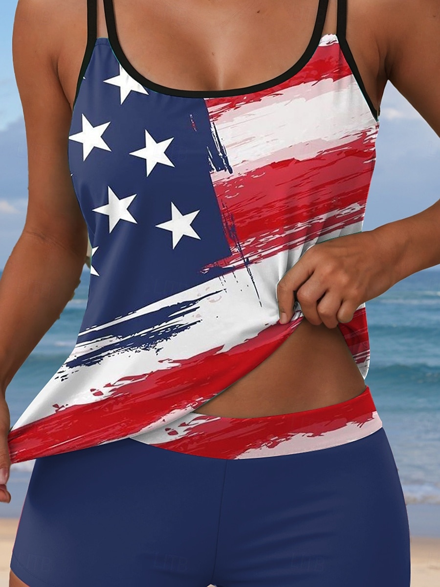 Women's Swimsuits Patriotic Tankini 2 Piece Boy Leg Swimsuit Backless Vacation Beach Wear Flag U Neck Sleeveless Bathing Suits 2025 - $35.99 –P3
