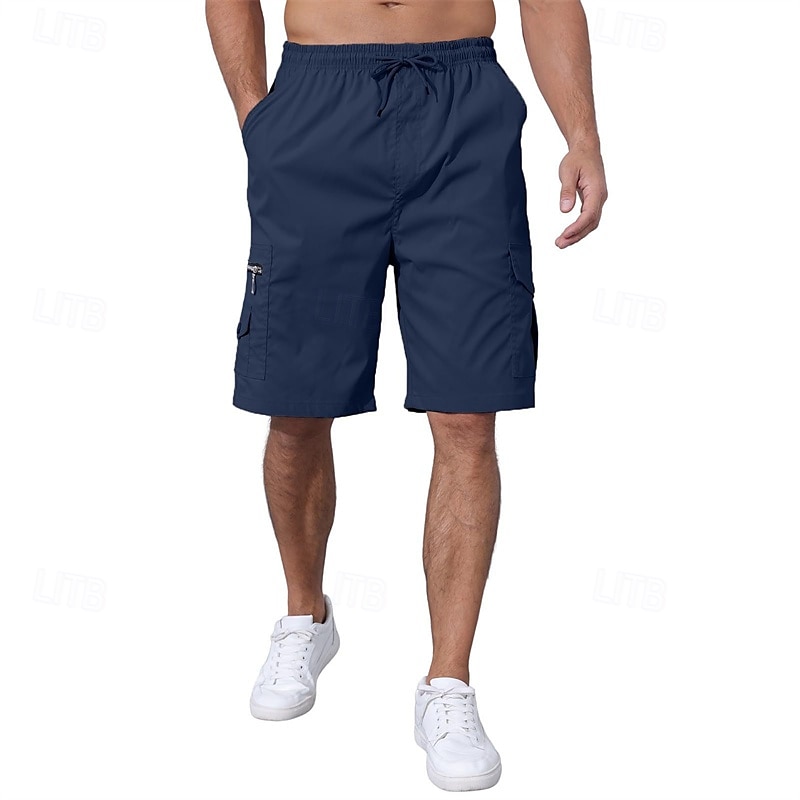 Men's Cargo Shorts Shorts Summer Shorts Drawstring Elastic Waist Multi Pocket Plain Comfort Wearable Knee Length Outdoor Sport Daily Fashion Casual Black Navy Blue 2025 - $20.99 –P20
