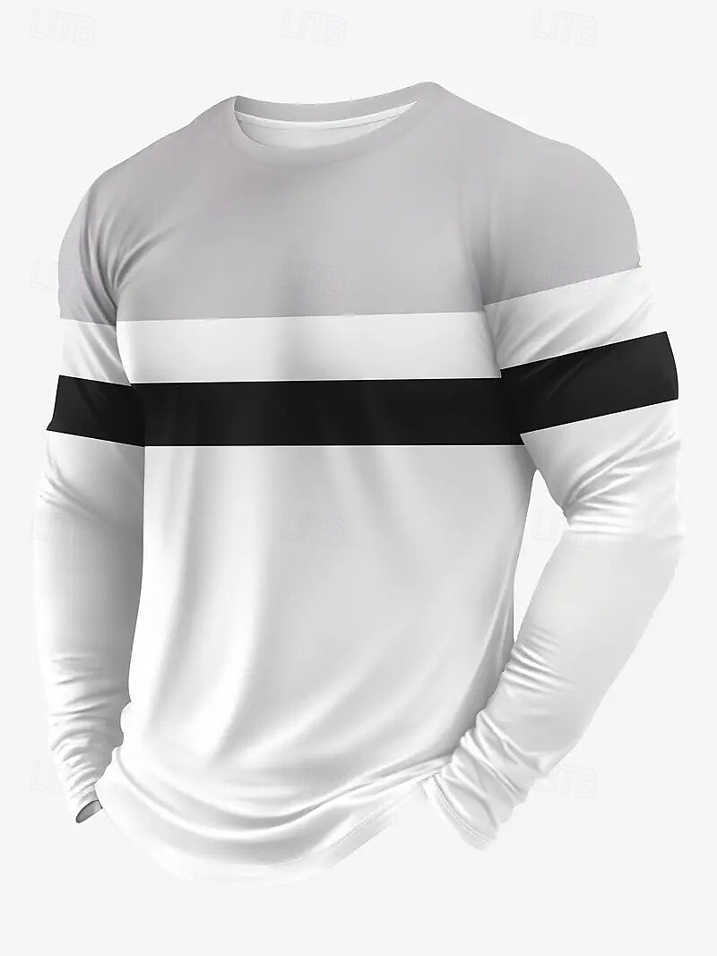 Men's Tee Tee Top Long Sleeve Shirt Long Sleeve Crewneck Spring &  Fall Stripes Fashion Designer Color Block Vacation Street Going out Gray+White Red+Black Top Tee for Men 2025 - $16.49 –P2