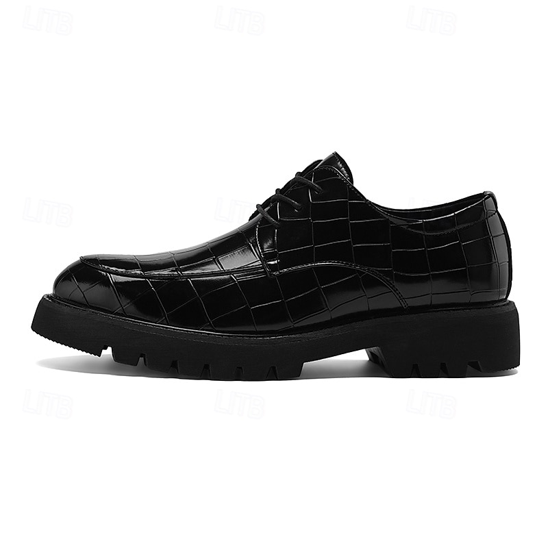 sapatos derby marrom masculino - couro sintético com relevo de textura de crocodilo, calçados estilosos e versáteis para homens, ideais para uso casual, no escritório e no dia a dia de 2025 por $46.99 –P2