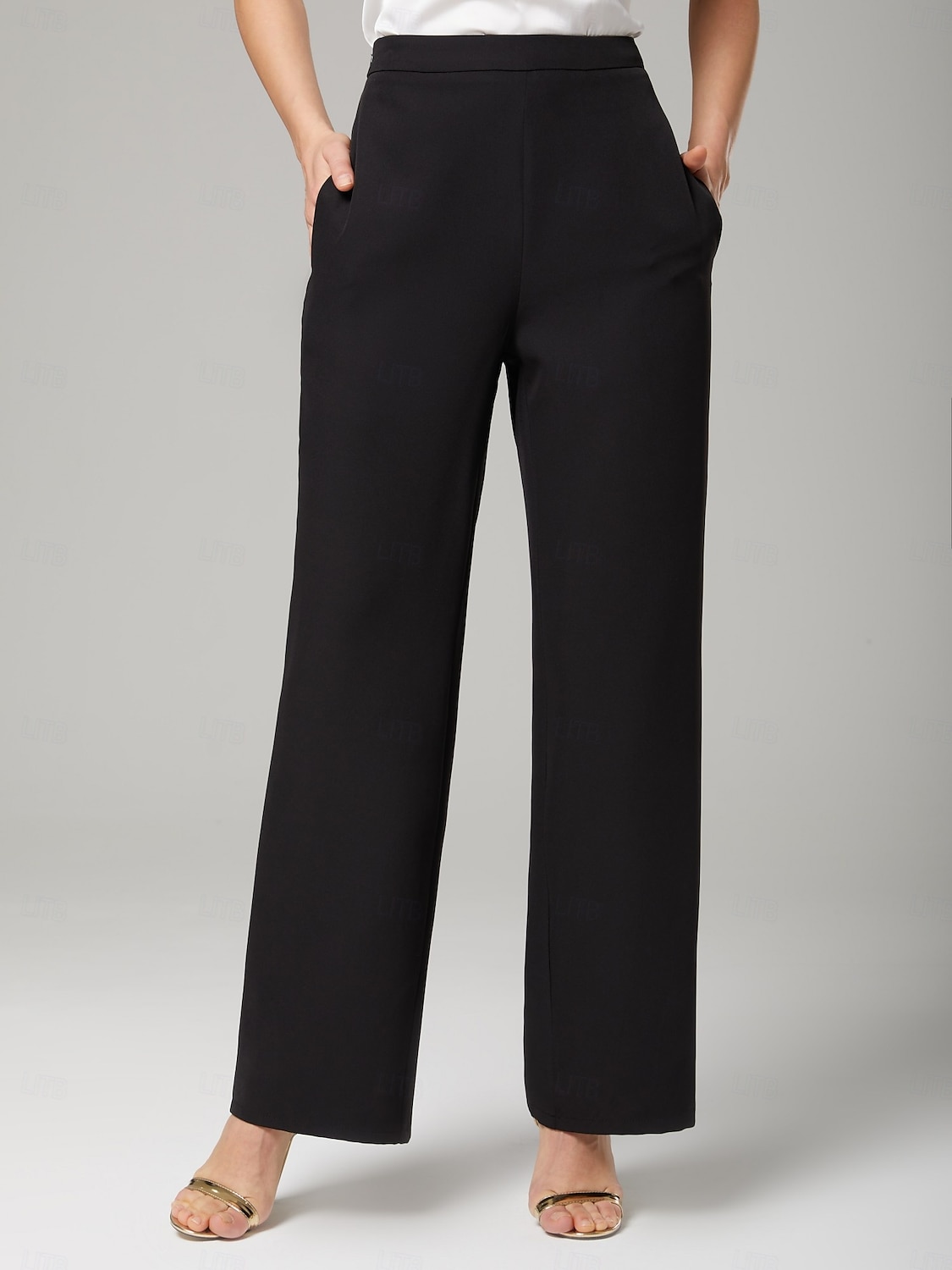 Hosenanzug der Brautmutter Eleganter Hemdkragen knöchellang dehnbare Chiffon lange Ärmel mit Knöpfen einfarbig 2025 2025 - $179.99 –P7