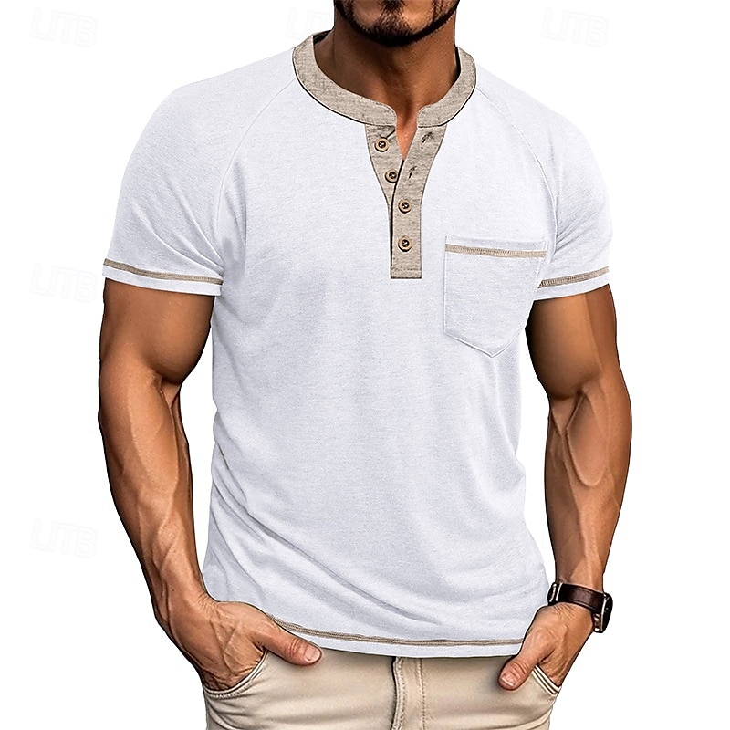 Hombre Camiseta con botones Camiseta Henley Shirt Camisa manga corta Manga Corta Henley Verano Bloque de color Color sólido/liso Moda Design Moda Vacaciones Calle Noche Azul marinero Negro Blanco 2025 - $26.99 –P6