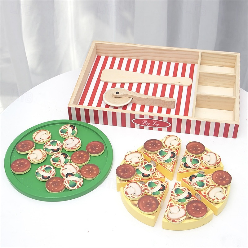 dřevěná pizza party hrací sada potravin výukové hračky hrací sada potravin pro batolata 2025 - $44.99 –P6