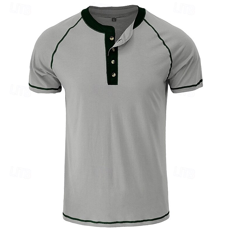 Men's Button T Shirt T Shirt Henley Shirt Short Sleeve Shirt Short Sleeve Henley Summer Color Block Solid / Plain Color Fashion Designer Fashion Vacation Street Going out Dark Grey Wine Black Top Tee 2025 - $26.99 –P10