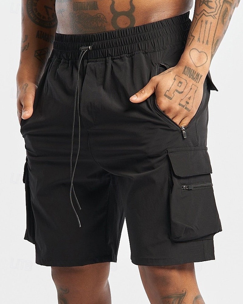 Homens Bermuda Cargo Calção Com Cordão Cintura elástica Bolso Com Zíper Tecido Secagem Rápida Vestível Curto Ao ar livre Diário Acampar e Caminhar Moda Clássico Preto Amarelo de 2025 por $22.99 –P3