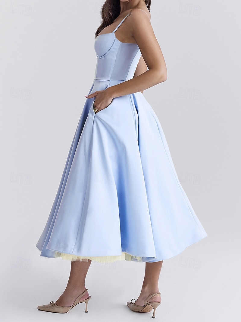 Retro Vintage 1950s Midi Dress Flare Dress Spaghetti Strap Corset Solid Color A-Line Women's Masquerade Wedding Vacation Tea Party Adults' Dress 2025 - $36.99 –P2