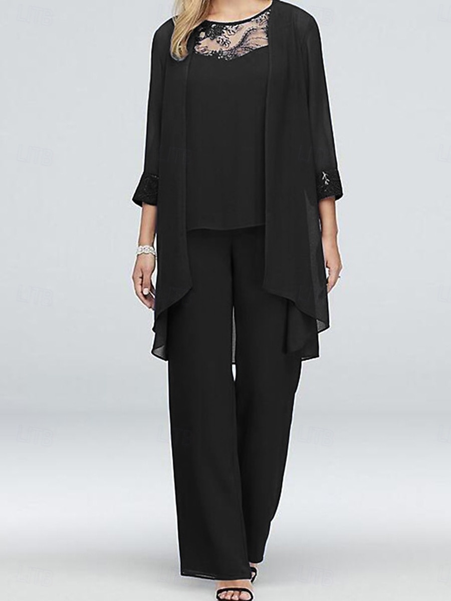 Strój weselny dla matki panny młodej elegancki casualowy dekolt w sztyfcie długość do podłogi poliester długi rękaw z koronką 2025 - $79.99 –P7