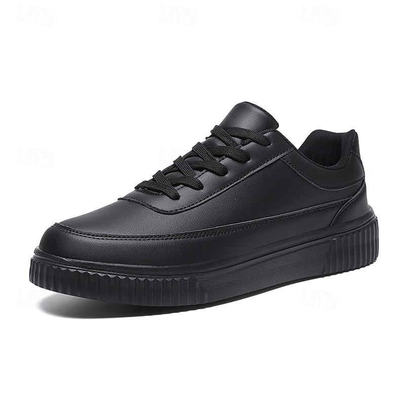 sneakers da uomo in similpelle nera con suola ammortizzata, comodo design con lacci per un uso casual e quotidiano del 2025 a $34.99 –P6