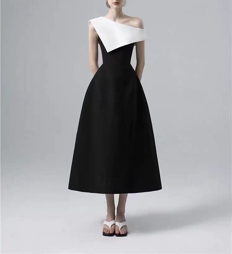 Robe de cocktail A-Line robe élégante retour à la maison cocktail party longueur thé sans manches une épaule poche mélange coton dos nu avec volants poche robes de 2025 ? $164.99 –P5