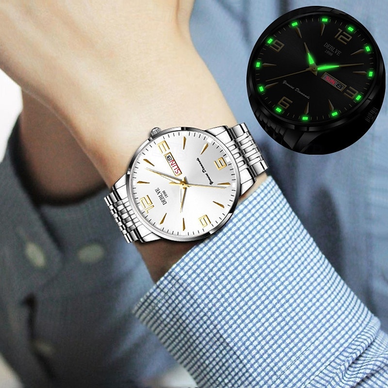1 Herren Sport Stahlband Uhr Leuchtet Im Dunkeln Kalender Wochenanzeige Licht Luxus All-In-One Legierung Mode Ultra-Dünn Digital Herren Business Uhr 2025 - $20.99 –P9