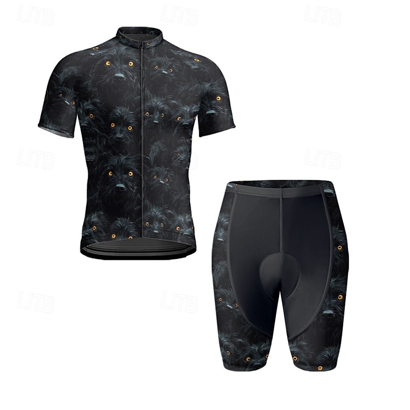 Men's Cycling Jersey with Shorts Dog Short Sleeve Bike Clothing Suit with 3 Rear Pockets Mountain Bike MTB Road Bike Cycling Front Zipper Sweat wicking Comfortable Breathable Sports Black Yellow Dark 2025 - $47.99 –P3