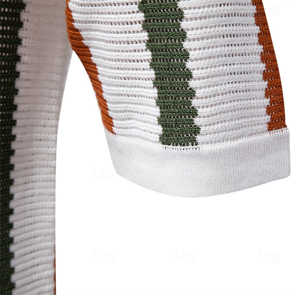 Herren Polo Strick-Polopullover Formell Arbeit Möwenhalsband Kurzarm Gestreift Vertikale Streifen Stripe-Trim Streifen Frühling Weiß Polo 2025 - $30.99 –P5